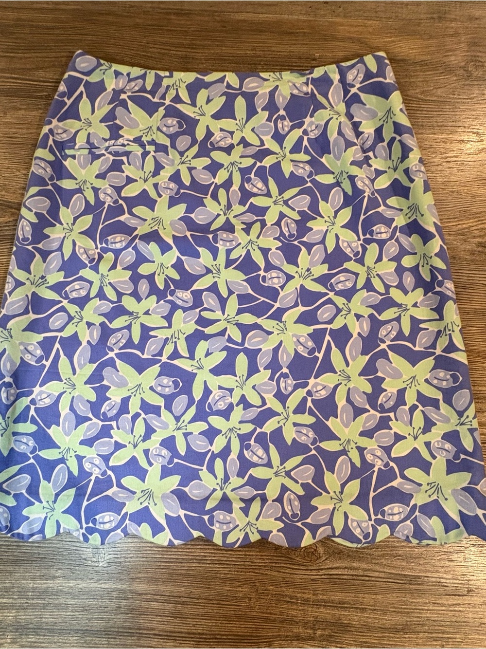 Lilly Pulitzer Vintage Purple & Green Floral Ladybug Print Scalloped Skirt Sz 8